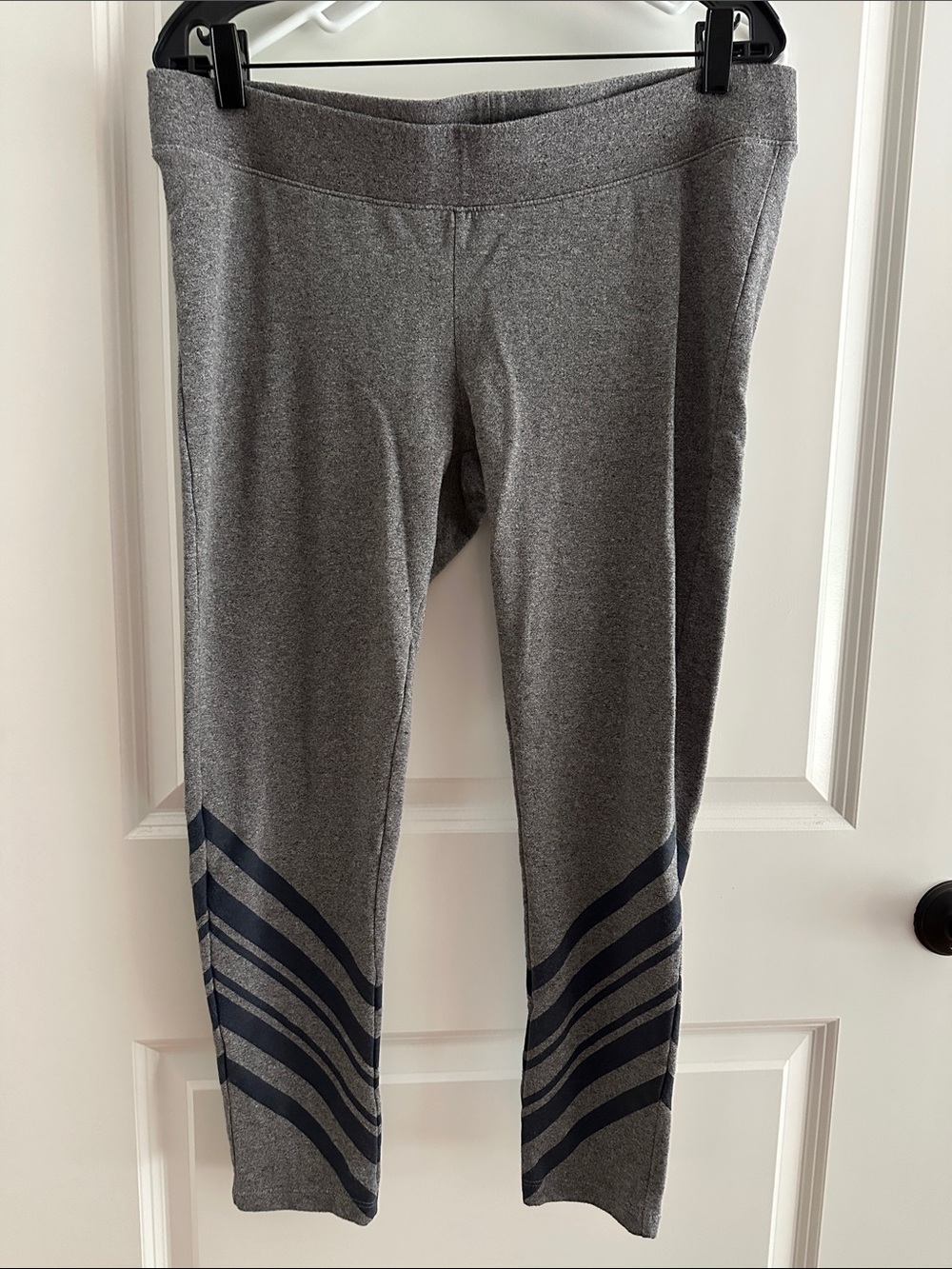 Women’s Gray Maternity Leggings with Navy Stripe Accent